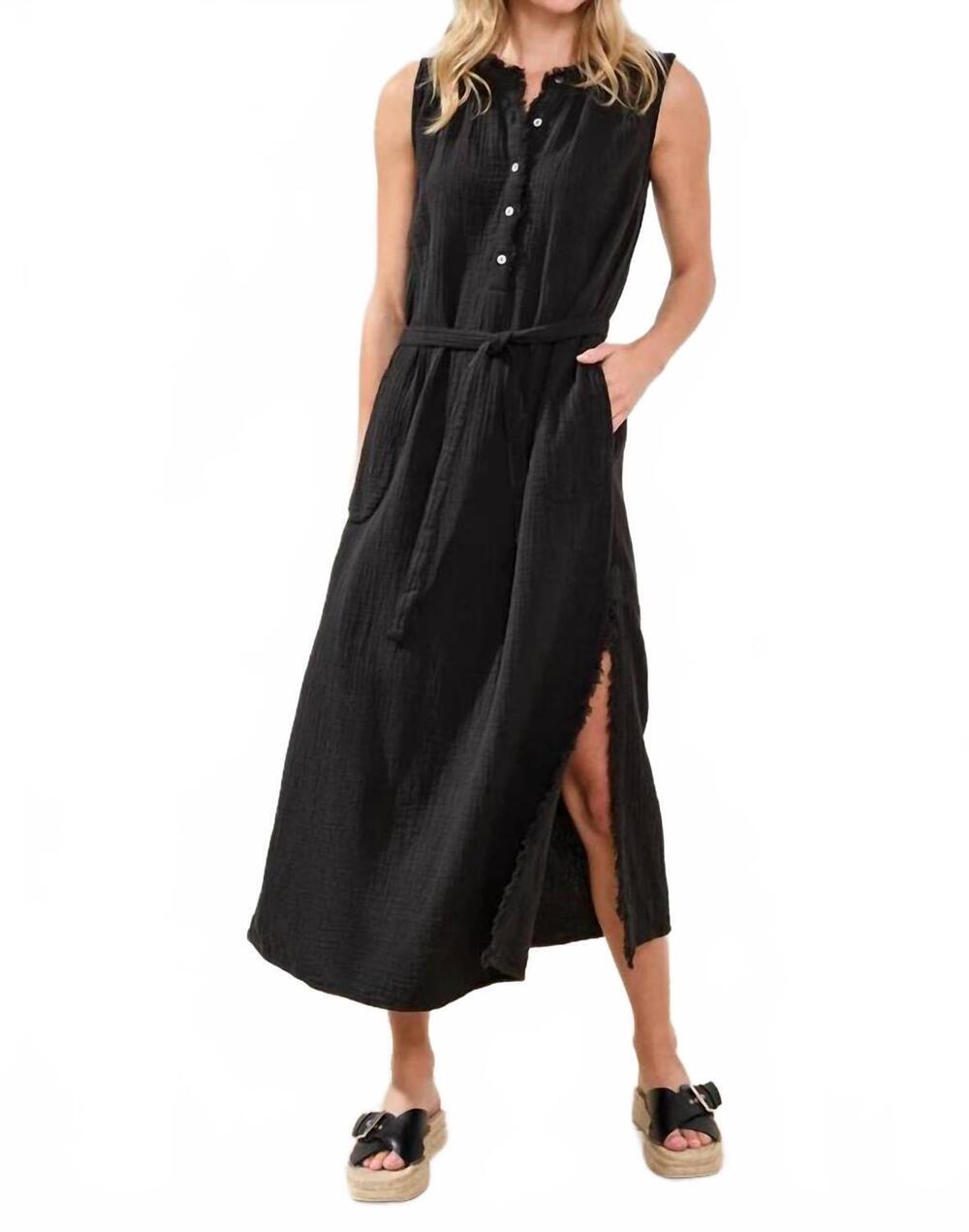NEW TRIBAL cotton crinkled gauze maxi dress in black